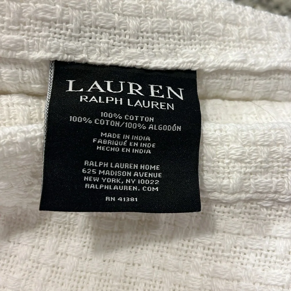 Ralph Lauren Estate Basketweave Twin Blanket White cotton Made in India